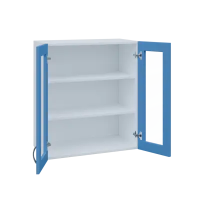 MH - 65S2 horní skříňka boxová, 2-dveřová, prosklená, 770x654x440, korpus bílý, dvířka pastelově mod